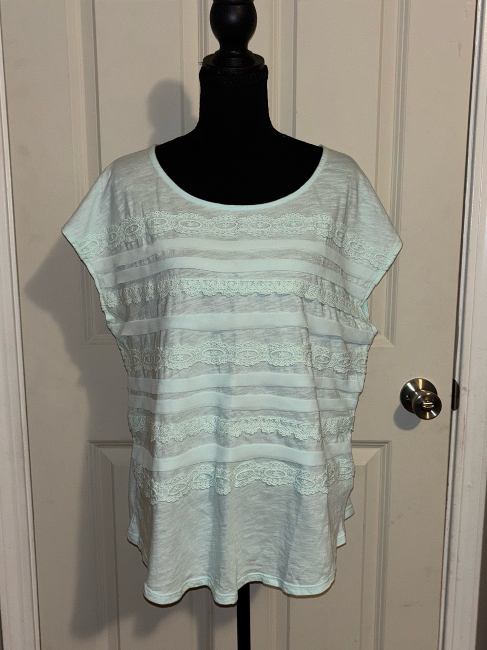 LC Lauren Conrad Mint Lace-Trim Short Sleeve Top